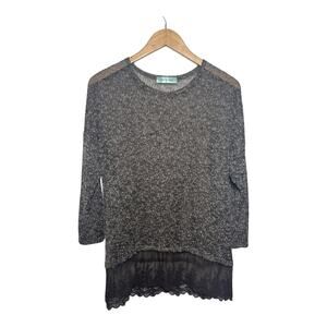 Chris & Carol Top Women S Black Gray Sheer Blouse Dark Romantic Lace Texture